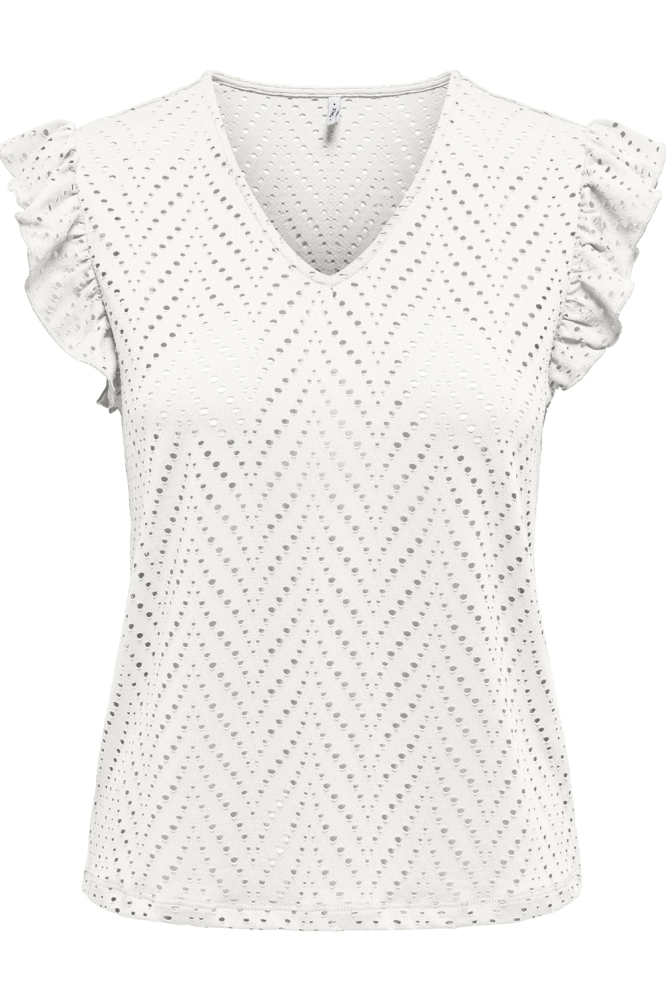 ONLSMILLA S/L V-NECK FRILL TOP JRS 15349061 CLOUD DANCER